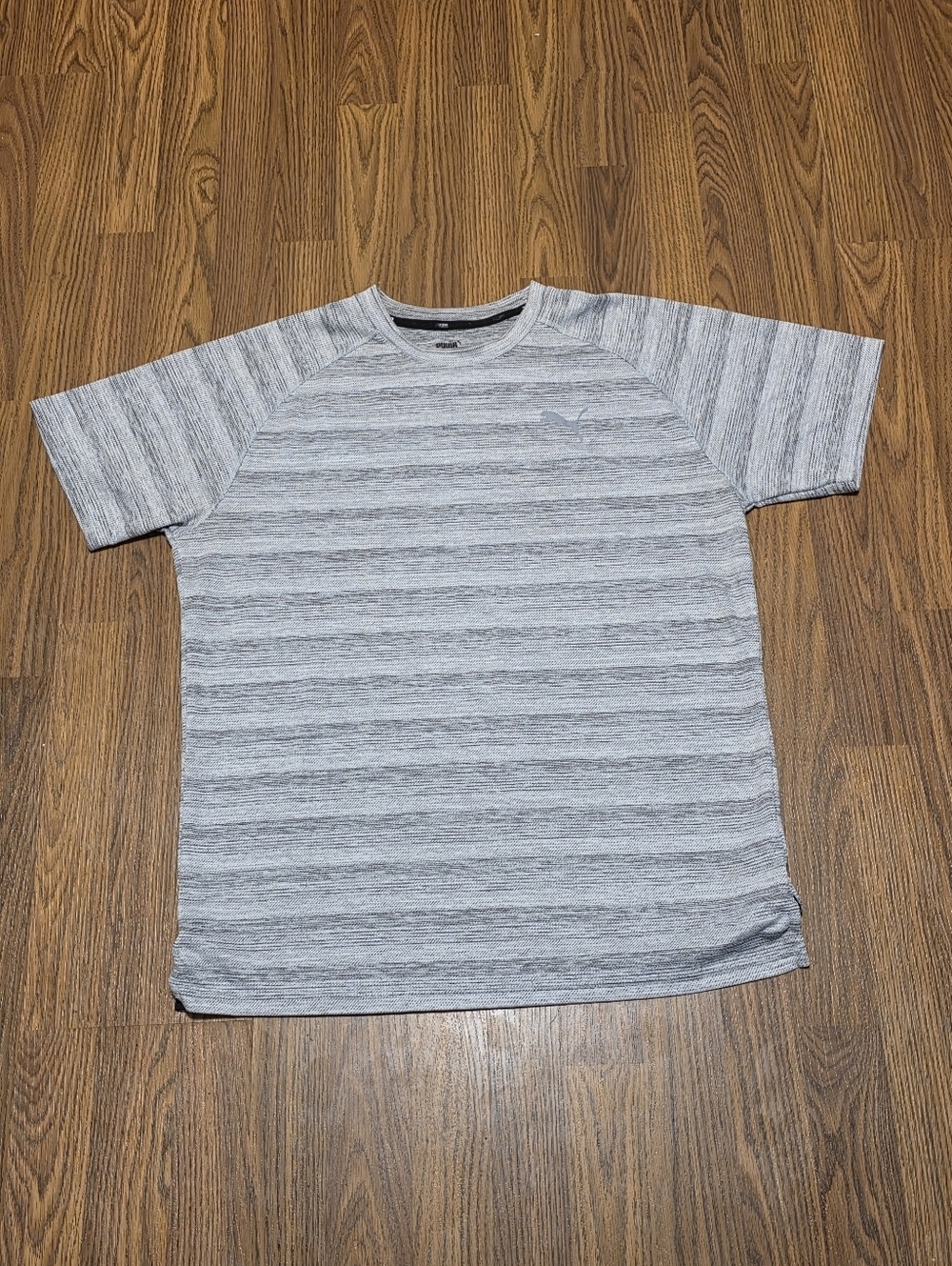 Puma Men’s Pace Short Sleeve Athletic T-Shirt Size L Gray Heather Striped F31